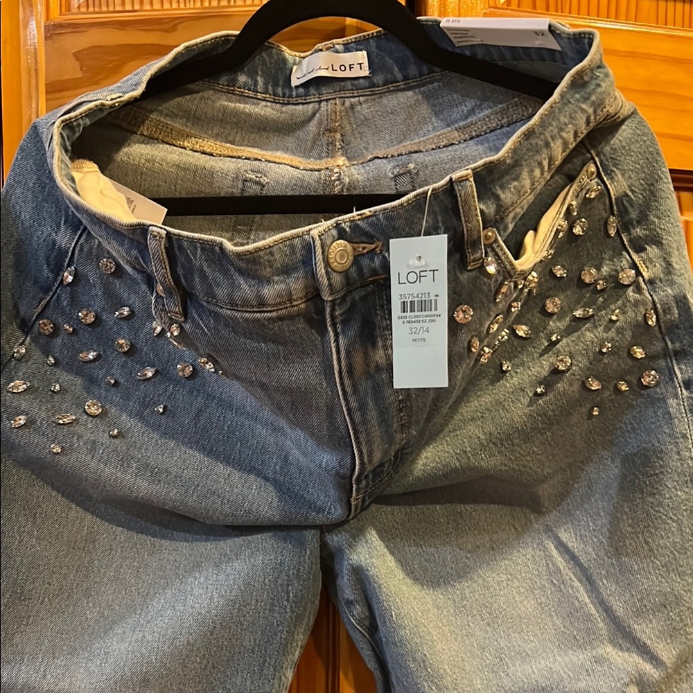 LOFT Embellished Boyfriend Jeans in Blue